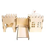 KREVEROY Wooden Rabbit Castle Hideaway Tunnel and Bed Small Animal Hideaway Hut Solid Safe Construction