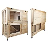 Collapsible Rabbit House, Upgrade Rabbit Hutch Wooden Bunny Cage with Wheel, Rabbit Castle Jaula para Conejos Removable Rabbit Hideout