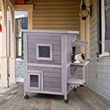 Aivituvin Outdoor Feral Cat House 2-Story Cat Cottage Kitten Shelter with Window