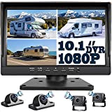 Backup Camera with Large 10.1'' Monitor and DVR for RV Truck Trailer Rear Side Front Backing View Wired System 1080P HD Image 4 Split Screen Advanced Recorder 64G IP69 Waterproof Avoid Blind Spot A101
