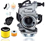 JOD TRX350 Carburetor compatible with Honda Rancher 350 TRX350 350ES 350FE 350FMTE 350TM 2000-2006 atv 4 Stroke Carburetor with Black Throttle Base Cover+Air Filter+Oil Filter+Fuel Filter