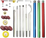 Carbide Tipped Woodturning Tools DW-9 Carbide Wood Lathe Tools 6pcs Hollower Rougher Detailer Finisher Sander Made of Stainless Steel and 3pcs aluminium alloy Handle and Carbide Cutters and Sandpapers