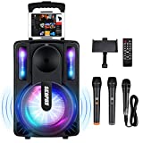 Karaoke Machine for Adults & Kids, SEAPHY DJ Lights 10'' Woofer BT Connectivity Rechargeable PA System-Audio Recording, Remote/2 Wireless/1 Wired Microphone, 500W Peak
