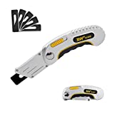 XW Folding Carpet Knife, Razor Blade Heavy Duty Utility Knife with Protective Cap, Extra 5 Blades Included