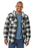 Wrangler Authentics Men's Long Sleeve Quilted Lined Flannel Shirt Jacket with Hood,Caviar With Black Hood,Large