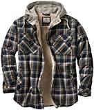 Legendary Whitetails Men's Standard Camp Night Berber Lined Hooded Flannel Shirt Jacket, Upland Plaid, Medium