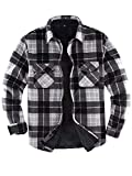 Men's Warm Sherpa Lined Fleece Plaid Flannel Shirt Jacket(All Sherpa Fleece Lined) (Black/Grey, X-Large)