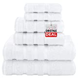 American Soft Linen Luxury 6 Piece Towel Set, 2 Bath Towels 2 Hand Towels 2 Washcloths, 100% Turkish Cotton Towels for Bathroom, White Towel Sets