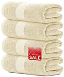 Luxury White Bath Towels Large - 100% Soft Cotton 700 GSM | Absorbent Hotel Bathroom Towel | 27 inch X 54 inch | Set of 4 | Beige