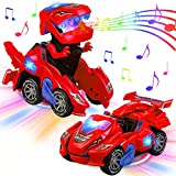AMENON Transforming Dinosaur Car Toys with LED Light Music Automatic Deformation Dino Race Car Xmas Toys for Kids Boy Girls Toddlers 3 Year Old and Up Birthday Holiday Christmas Toy Gifts