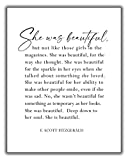 F. Scott Fitzgerald Quote Inspirational Wall Art Print - 11x14 UNFRAMED Black & White Decor. She Was Beautiful.