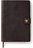 Full Grain Premium Leather Refillable Journal Cover with A5 Lined Notebook, Pen Loop, Card Slots, Brass Snap by Case Elegance (Brown)