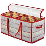 ZOBER Plastic Christmas Ornament Storage Box Large with 2-Sided Dual-Zipper Closure - Keeps 128 Holiday Ornaments, Xmas Decorations Accessories, 3" Compartments - Sturdy Flexible Plastic