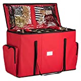 Super Rigid 2-in-1 Christmas Ornament Storage Box & Xmas Figurine Container - Easy Access Removable Trays, Keeps 73 Holiday Ornaments - Adjustable Extent Area for Figurines and Pockets for Decoration
