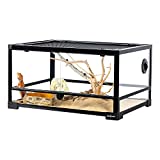 REPTI ZOO Full Glass Reptile Terrarium 20 Gallon, Front Opening Reptile Tank 24" x 18"x 12", Reptile Amphibian Habitat Vivarium Double Opening Doors & Top Screen Ventilation (Knock-Down)