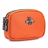 imeetu Women Leather Coin Purse, Small 2 Zippered Change Pouch Wallet(Orange)