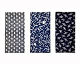 Made in Japan Komon Tenugui Towel 3 Type Set (Flax Leaf, Namichidori, Orizuru)
