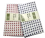 Tenugui Mameshibori Pattern Cotton100% 13 x 35in Japanese Traditional Style 2 pcs Set(Navy Blue and Red)