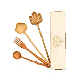 4 Pcs Small Wooden Forks and Spoons Serving Utensil Set with Wood Gift Box, Rustic Spoons Kitchen Chefs Gift, Christmas Salad Hands and Pasta Servers for Wedding, Home Welcoming Gifts for New Year