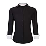 Alex Vando Womens Button Down Shirts Easy Care Long Sleeve Stretch Casual Dress Shirt,Black,XL