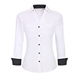 Damipow Womens Long Sleeve Button Down Dress Shirt Wrinkle Free Stretch Bamboo Shirts for Women Work Blouse,White,M