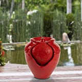 Pure Garden 50-LG1185 Jar Fountain  Indoor or Outdoor Ceramic-Look Glazed Pot Resin Water Feature with Electric Pump and LED Lights (Imperial Red)