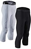 DEVOPS 2 Pack Men's 3/4 Compression Pants Athletic Leggings (X-Large, Black/White)
