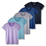 5 Pack: Womens Quick Dry Fit Dri Fit Active Wear Yoga Workout Athletic Tops Essentials Clothes Running Gym Zumba Exercise Ladies Short Sleeve Crew Scoop Neck Moisture Wicking Tees T-Shirt - Set 1,L