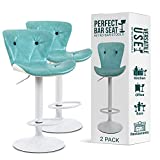 WeSeat Adjustable Bar Stools | Bar Stool Set for Home Kitchen, Bar, Café and More | White Swivel Base and Grade 1 Gas Lift | Adjustable Bar Stool Set of 2 | Height 35-44” - Sea Green & White