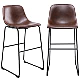 Rfiver Pu Faux Leather Bar Stools Set of 2, Industrial Pub Barstools with Back and Footrest, Modern Armless Bar Height Stool Chairs