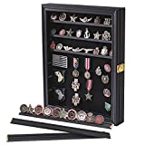 Verani Medals Display Case Wall Frame for Collector, Military Challenge Coins Holder, Pins, Lockable Shadow Box with Removable Shelves Black