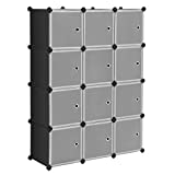 SONGMICS Cube Storage Organizer, 12-Cube Closet Storage Shelves, DIY Plastic Closet Cabinet, Modular Bookcase, Storage Shelving with Doors for Bedroom, Living Room, Office, Black ULPC34HV1