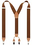 Men’s Y-Back 4 Metal Clip Elastic Wide Suspenders Perfect For Both Casual&Formal (Coffe)
