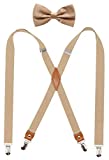 Timiot Mens Suspender and Bowtie Set X Back Heavy Duty Adjustable Elastic Clips (Champagne-2)