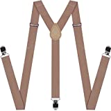 GUCHOL Suspenders for Mens with Strong Metal Clips Adjustable Elastic Y Style Leather Heavy Pants Suspender for Wedding&Party (Khaki)