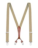 Buyless Fashion Men Suspenders - 48" Elastic Adjustable Straps 1" - Leahter Y Shape Back - 5118-Tan