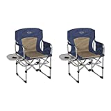 Kamp-Rite Compact Directors Outdoor Supportive Folding Chair for Camping or Tailgating with Side Table and Cup Holder, Navy (2 Pack)