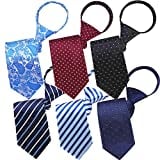 AUSKY 6 PACKS Zipper Ties for Men,Pre-tied Adjustable Clip on Easy Necktie 3.15inch wide Polyester Silk ties (Mixed)