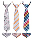 Enlision 3pcs Boys Pre-Tied Neckties & Pocket Square Set Neck Strap Tie for Kids Orange/Gray/Blue