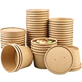 HSSUGI 8OZ Paper Food Containers with Lids, Paper Soup Storage Containers, Round Shape Soup Containers, Kraft Paper Food Cup for Cold or Hot food (50 Pcs)