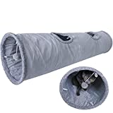 Terunat Cat Tunnel for Indoor Cats, 51×12 inch Foldable Big Cat Tunnel, Grey Suede Pet Tunnels with Two Peepholes and a Bubble Ball