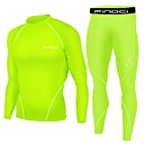 1Bests Men's Sports Running Set Compression Shirt + Pants Skin-Tight Long Sleeves Quick Dry Fitness Tracksuit Gym Yoga Suits (New Green, M)