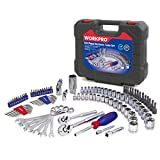 WORKPRO 3/8-inch & 1/4-inch Drive Socket and Ratchet Set, 101-piece Mechanics Tool Set, Quick-Release Ratchets, 6-Point Sockets, Tool KIt for Mechanics, SAE and Metric, With Blow Molded Case