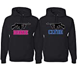 Bonnie Clyde Classic Guns Love Cute Boyfriend Girlfriend His and Hers Matching Couples Hoodie Sweatshirts Set, Black, Mens L-Womens XL