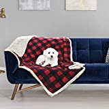 Waterproof Dog Blanket,Premium Pet Puppy Cat Soft Fleece Sherpa Throws Blanket Cushion Mat for Car Seat Furniture Protector Cover Small 50" x 30" by Pawsse Plaid Red