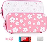 LightPro Pink Carrying Case for Nintendo Switch/Switch OLED Model (2021) - Cute Sakura Storage Travel Shoulder Bag with Thumb Grips Tempered Protective Screen Removable Wrist Strap Shoulder Strap