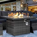 Rectangle Propane fire Pit 43" fire Table 55,000 BTU Auto-Ignition with 8mm Tempered Glass Table Top Gas firepits for Patio Outdoor Glass Stone Included CSA Certification with Cover