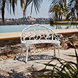 BELLEZE Rose Style Love Seat Bench White Cast Iron Antique Designed Outdoor Patio Porch Home Garden Parks Backyard Pool