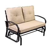 Aoxun Patio Loveseat Outdoor Patio Glider Rocking Bench,Porch Furniture Glider,Wrought Iron Chair Set with Cushion,Beige