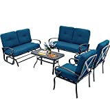 Oakmont 5 Pieces(6 Seats) Outdoor Metal Furniture Sets Patio Conversation Set Glider, 2 Single Chairs, Loveseat with Coffee Table, Wrought Iron Look, Peacock Blue